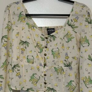 Her Universe Cream and Green Totoro Blouse